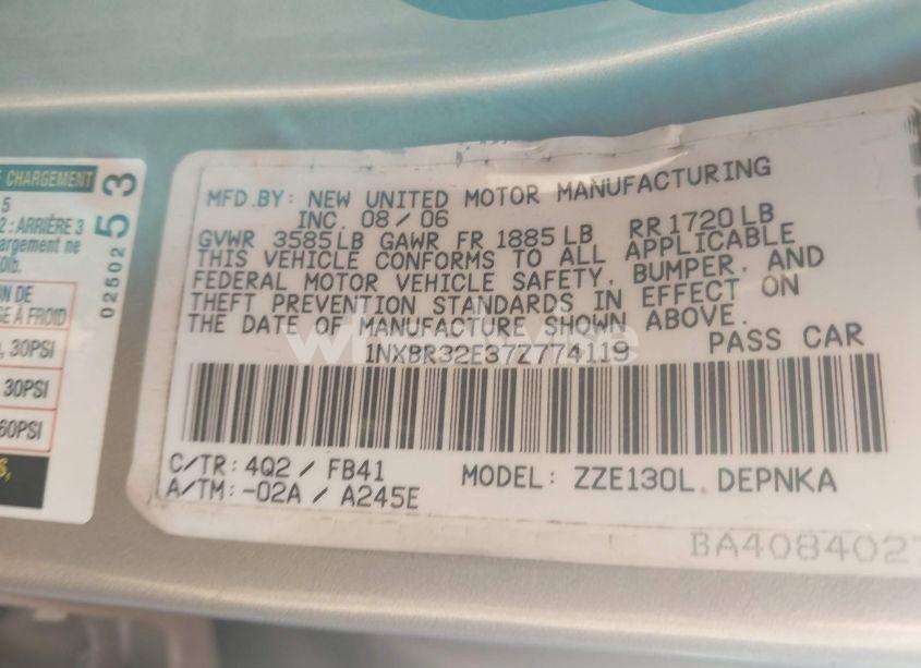 Photo 9 of 2007 Toyota Corolla LE (VIN 1NXBR32E37Z774119)