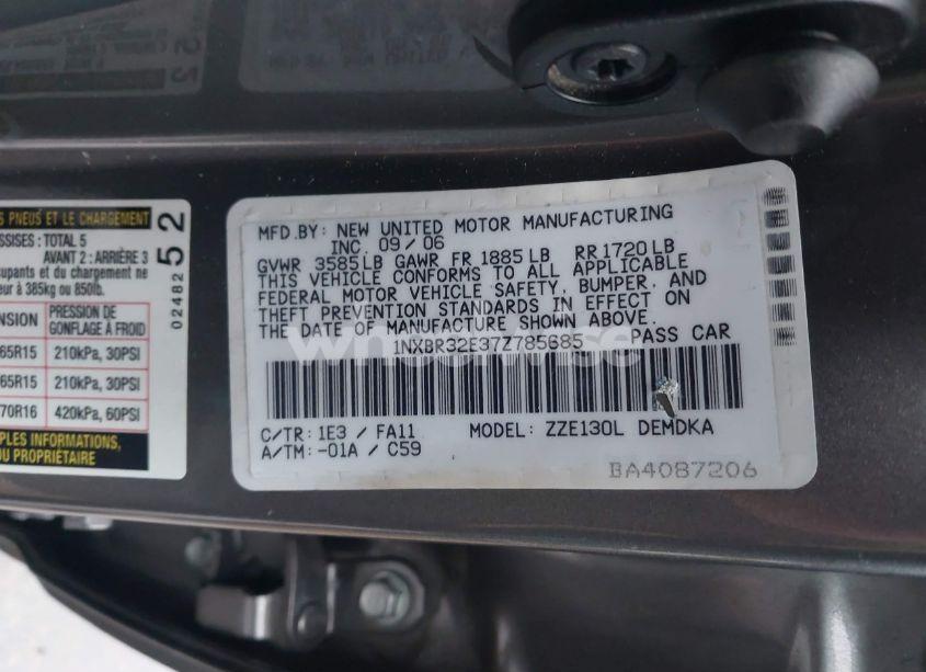 Photo 9 of 2007 Toyota Corolla CE (VIN 1NXBR32E37Z785685)