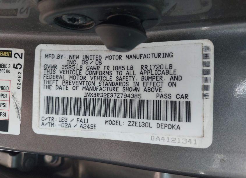 Photo 9 of 2007 Toyota Corolla CE (VIN 1NXBR32E37Z794385)