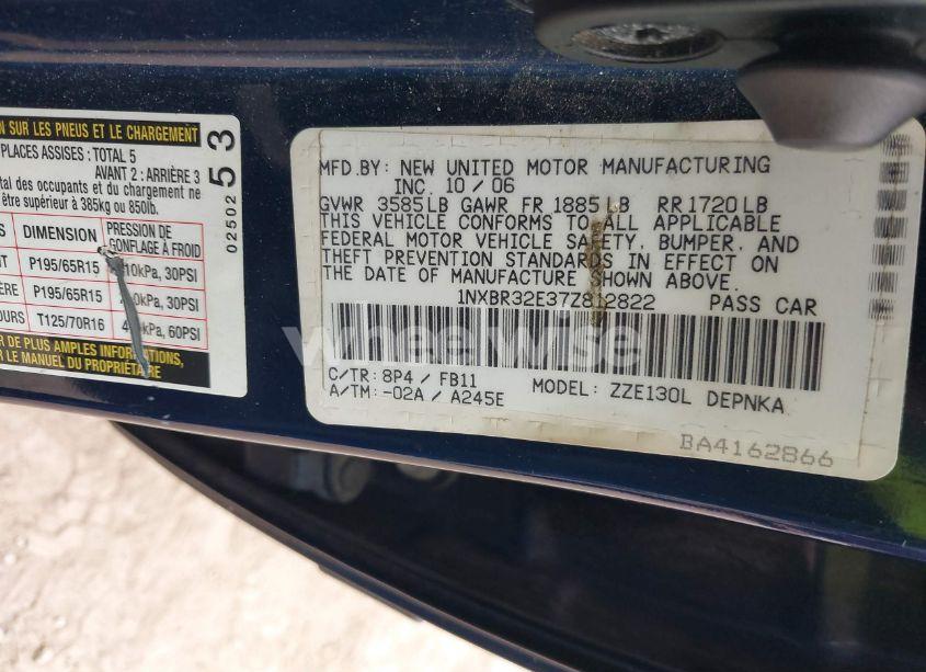 Photo 9 of 2007 Toyota Corolla LE (VIN 1NXBR32E37Z812822)