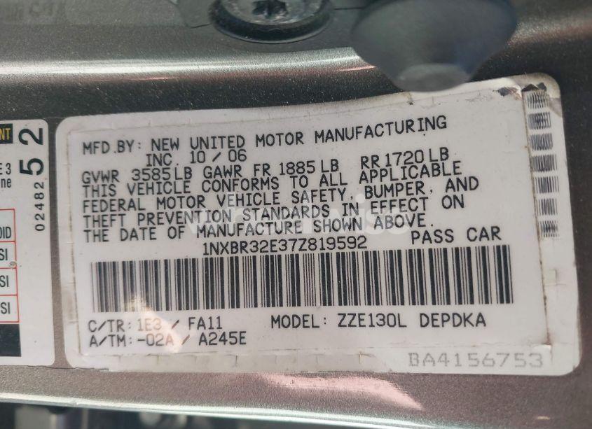 Photo 9 of 2007 Toyota Corolla CE (VIN 1NXBR32E37Z819592)