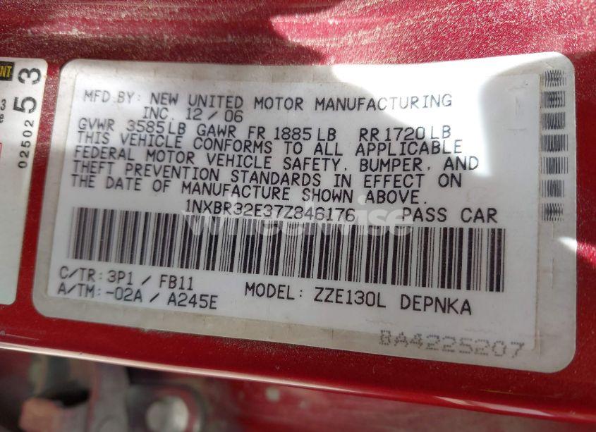 Photo 9 of 2007 Toyota Corolla LE (VIN 1NXBR32E37Z846176)