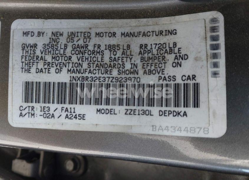 Photo 9 of 2007 Toyota Corolla CE (VIN 1NXBR32E37Z923970)