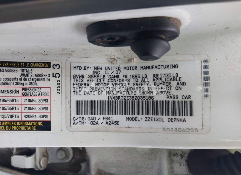 Photo 9 of 2008 Toyota Corolla LE (VIN 1NXBR32E38Z035186)