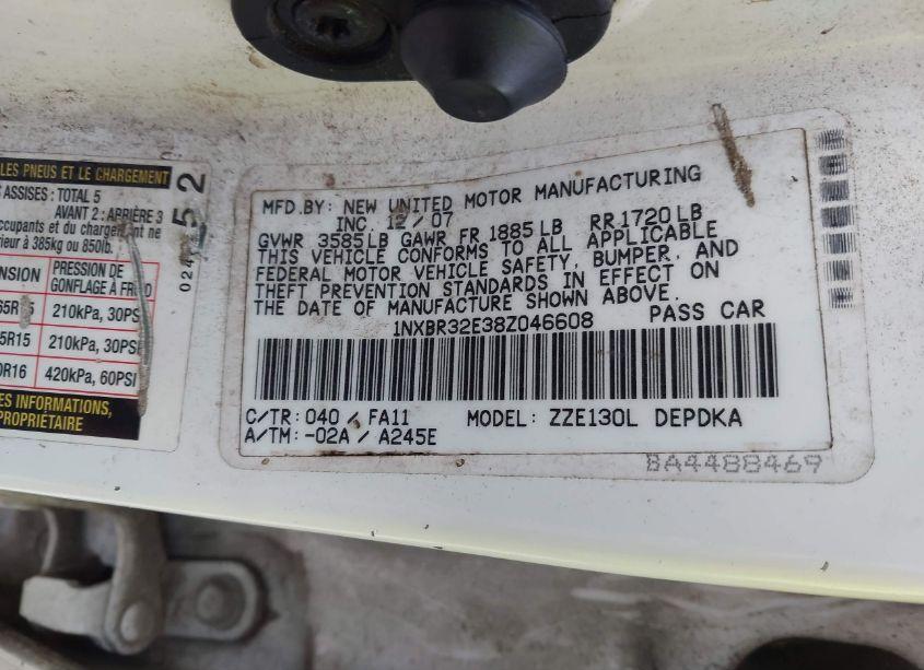 Photo 9 of 2008 Toyota Corolla CE (VIN 1NXBR32E38Z046608)