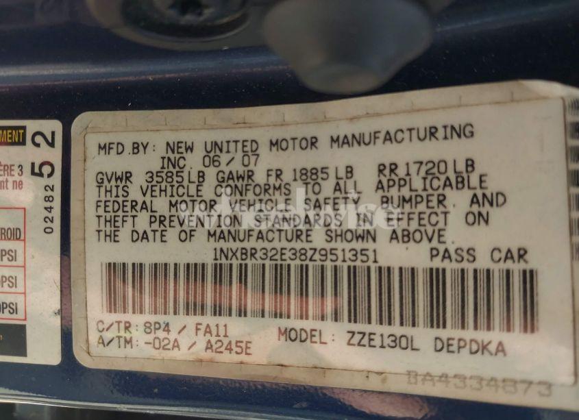 Photo 9 of 2008 Toyota Corolla CE (VIN 1NXBR32E38Z951351)