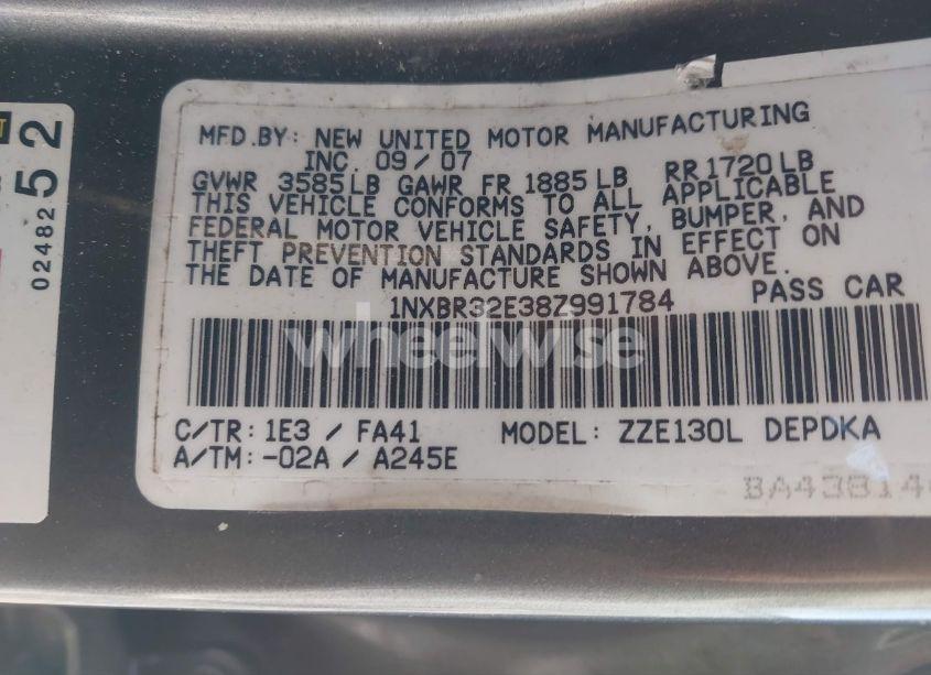 Photo 9 of 2008 Toyota Corolla CE (VIN 1NXBR32E38Z991784)