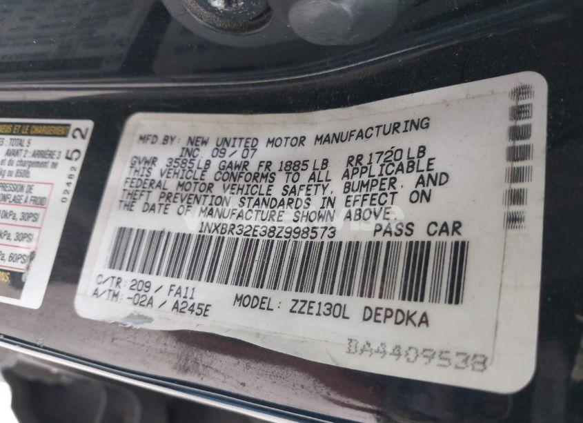 Photo 9 of 2008 Toyota Corolla CE (VIN 1NXBR32E38Z998573)