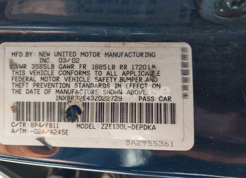 Photo 9 of 2003 Toyota Corolla CE (VIN 1NXBR32E43Z022729)