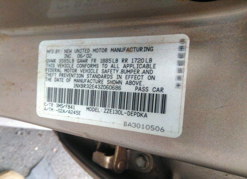 Photo 9 of 2003 Toyota Corolla CE (VIN 1NXBR32E43Z060686)