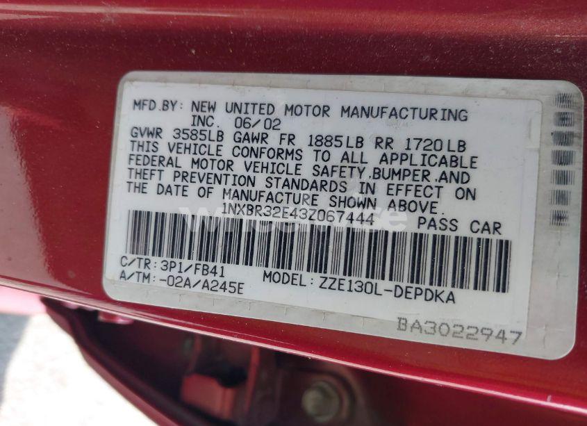 Photo 9 of 2003 Toyota Corolla CE (VIN 1NXBR32E43Z067444)