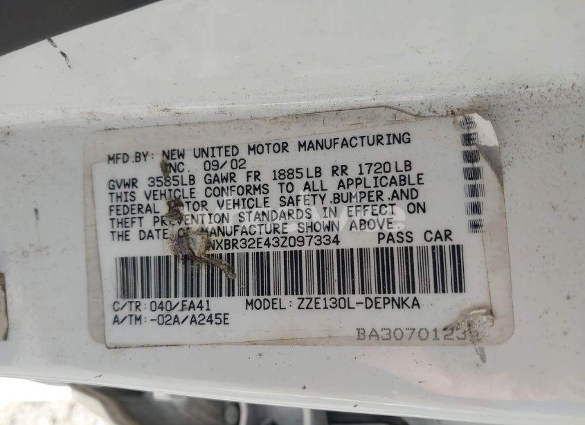 Photo 9 of 2003 Toyota Corolla LE (VIN 1NXBR32E43Z097334)