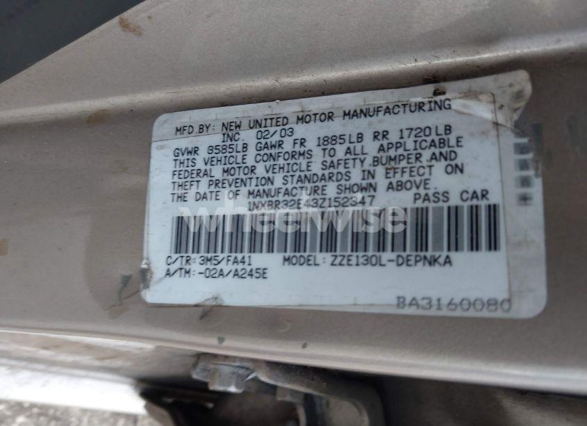 Photo 9 of 2003 Toyota Corolla LE (VIN 1NXBR32E43Z152347)