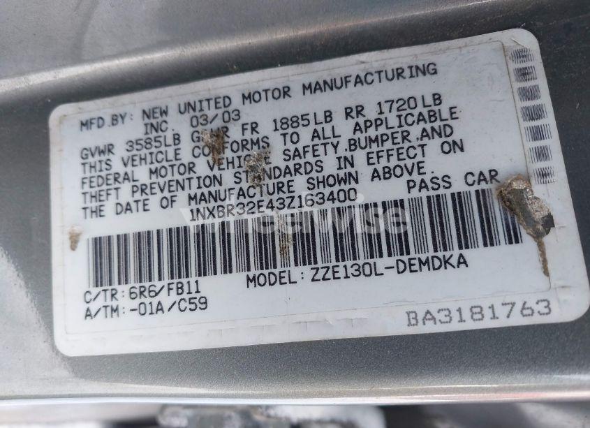 Photo 9 of 2003 Toyota Corolla CE (VIN 1NXBR32E43Z163400)