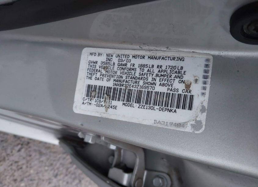 Photo 9 of 2003 Toyota Corolla LE (VIN 1NXBR32E43Z169570)