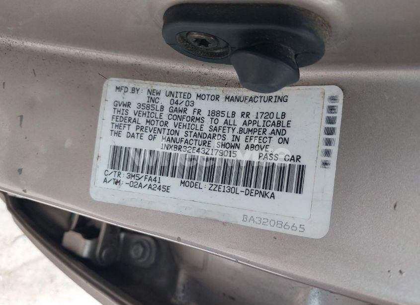 Photo 9 of 2003 Toyota Corolla LE (VIN 1NXBR32E43Z179015)