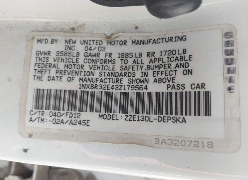 Photo 9 of 2003 Toyota Corolla S (VIN 1NXBR32E43Z179564)