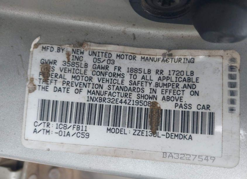 Photo 9 of 2004 Toyota Corolla CE (VIN 1NXBR32E44Z195085)