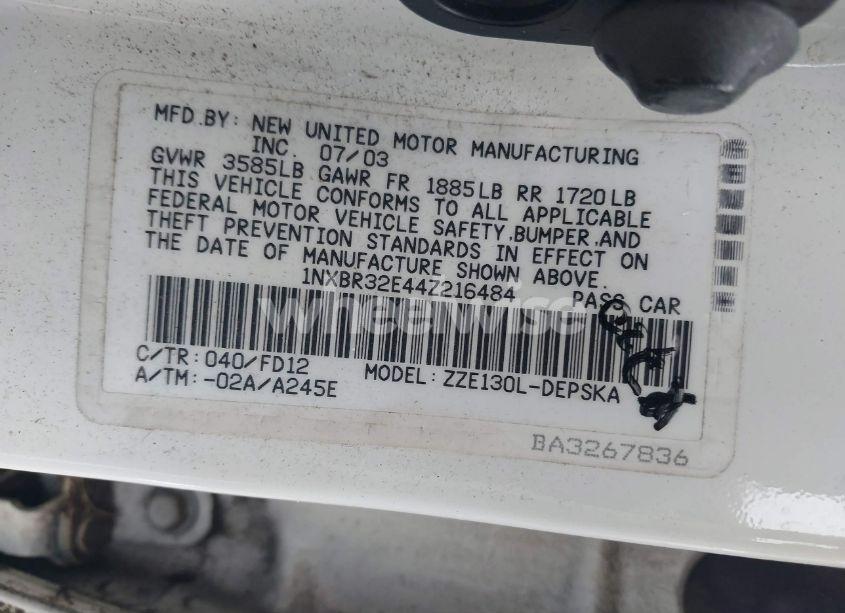 Photo 9 of 2004 Toyota Corolla S (VIN 1NXBR32E44Z216484)