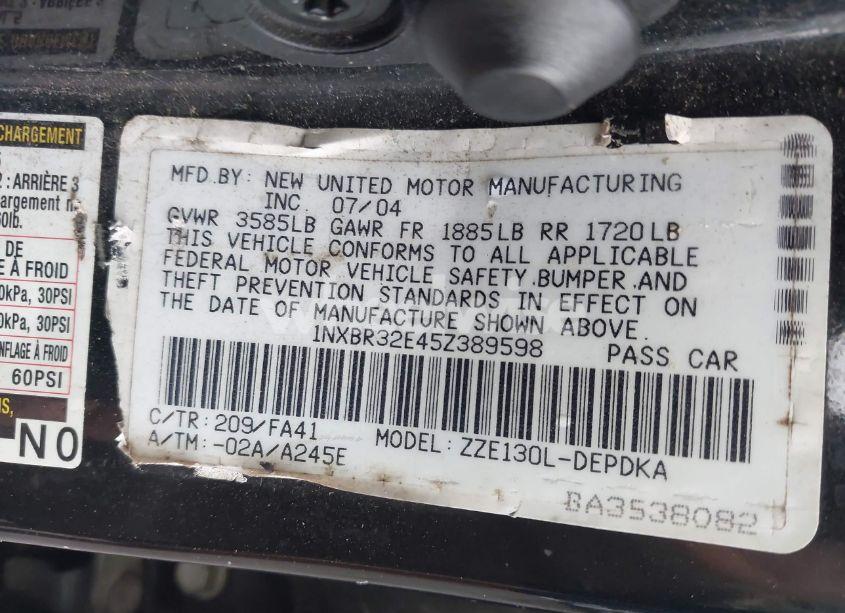 Photo 9 of 2005 Toyota Corolla CE (VIN 1NXBR32E45Z389598)