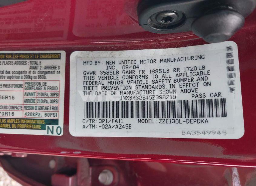 Photo 9 of 2005 Toyota Corolla CE (VIN 1NXBR32E45Z398219)