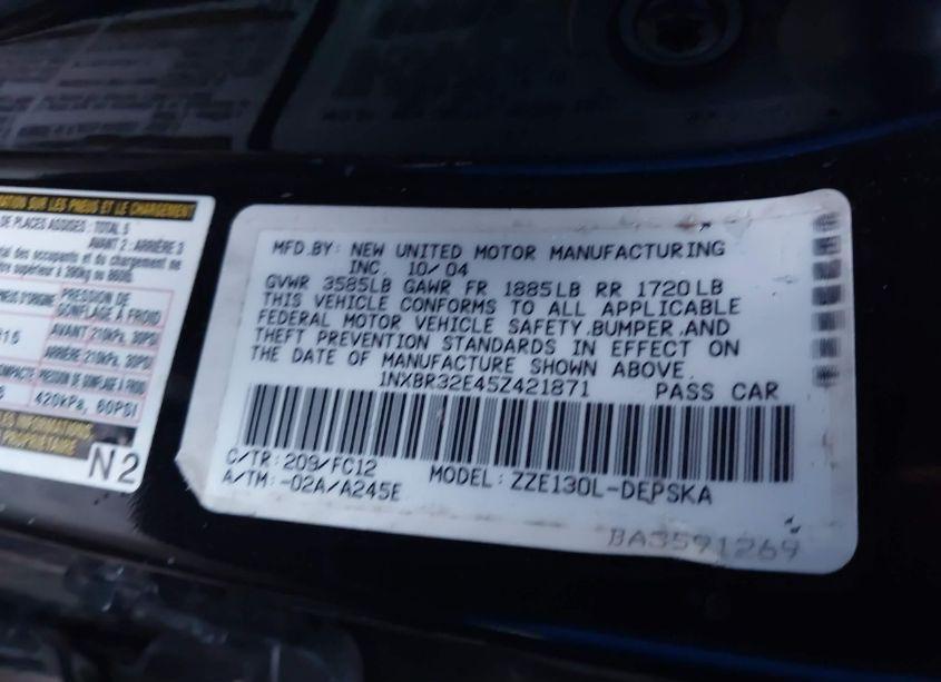 Photo 9 of 2005 Toyota Corolla S (VIN 1NXBR32E45Z421871)