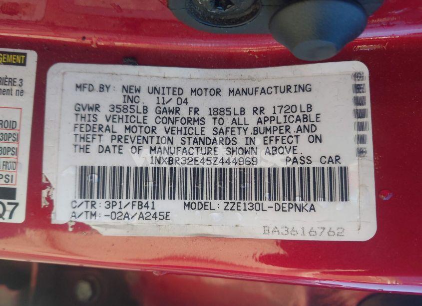 Photo 9 of 2005 Toyota Corolla LE (VIN 1NXBR32E45Z444969)