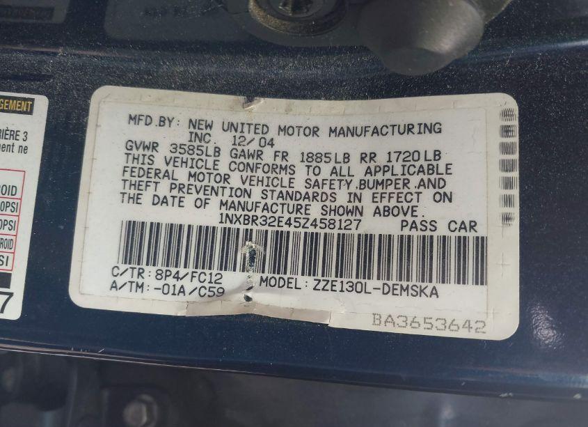 Photo 9 of 2005 Toyota Corolla S (VIN 1NXBR32E45Z458127)