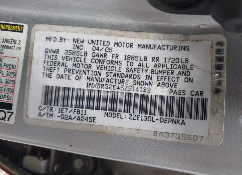 Photo 9 of 2005 Toyota Corolla LE (VIN 1NXBR32E45Z514132)