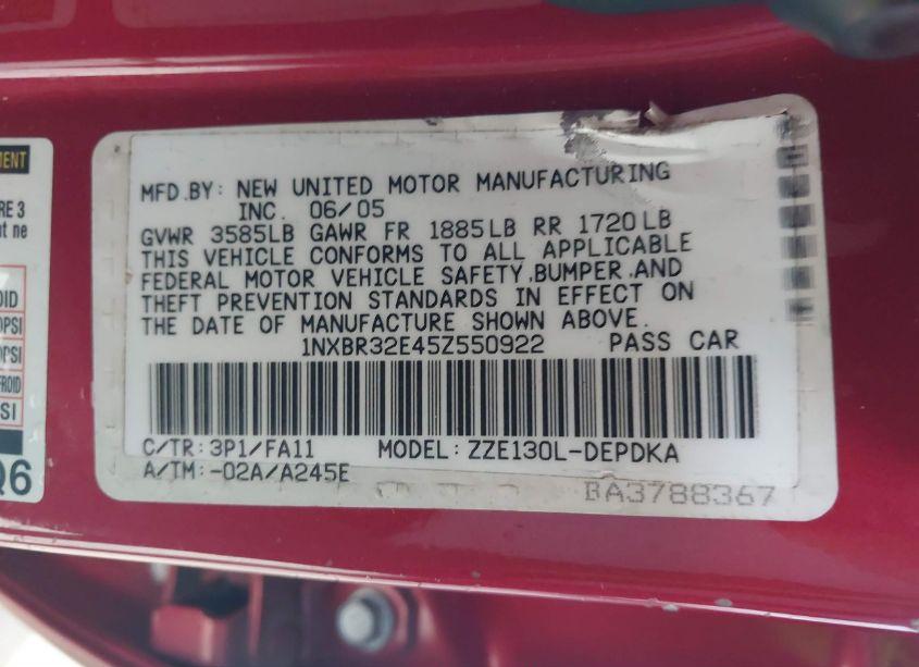 Photo 9 of 2005 Toyota Corolla CE (VIN 1NXBR32E45Z550922)