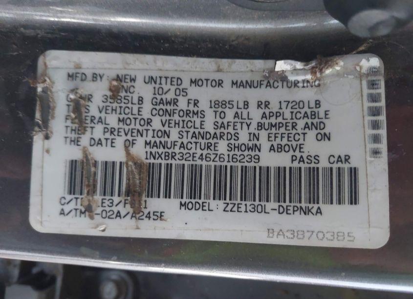 Photo 9 of 2006 Toyota Corolla LE (VIN 1NXBR32E46Z616239)