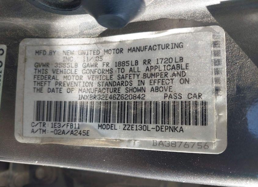 Photo 9 of 2006 Toyota Corolla LE (VIN 1NXBR32E46Z620842)