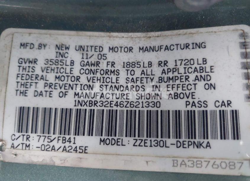 Photo 9 of 2006 Toyota Corolla LE (VIN 1NXBR32E46Z621330)