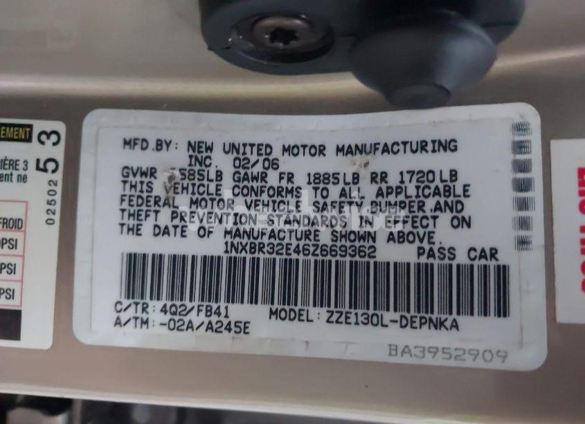 Photo 9 of 2006 Toyota Corolla LE (VIN 1NXBR32E46Z669362)