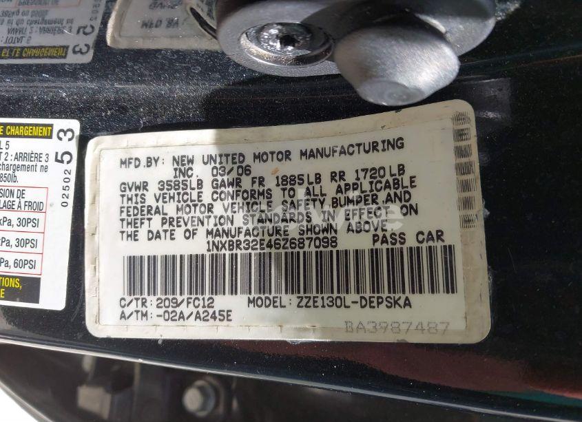 Photo 9 of 2006 Toyota Corolla S (VIN 1NXBR32E46Z687098)