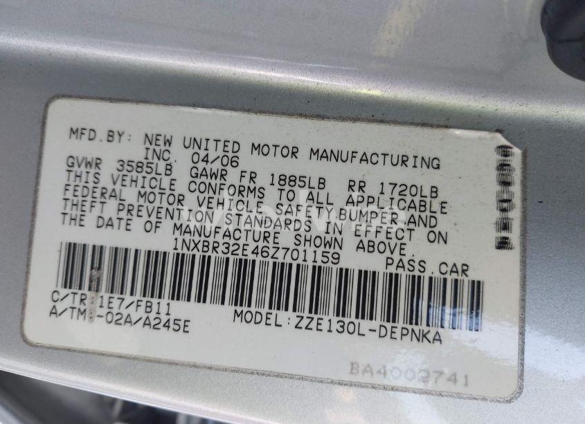 Photo 9 of 2006 Toyota Corolla LE (VIN 1NXBR32E46Z701159)