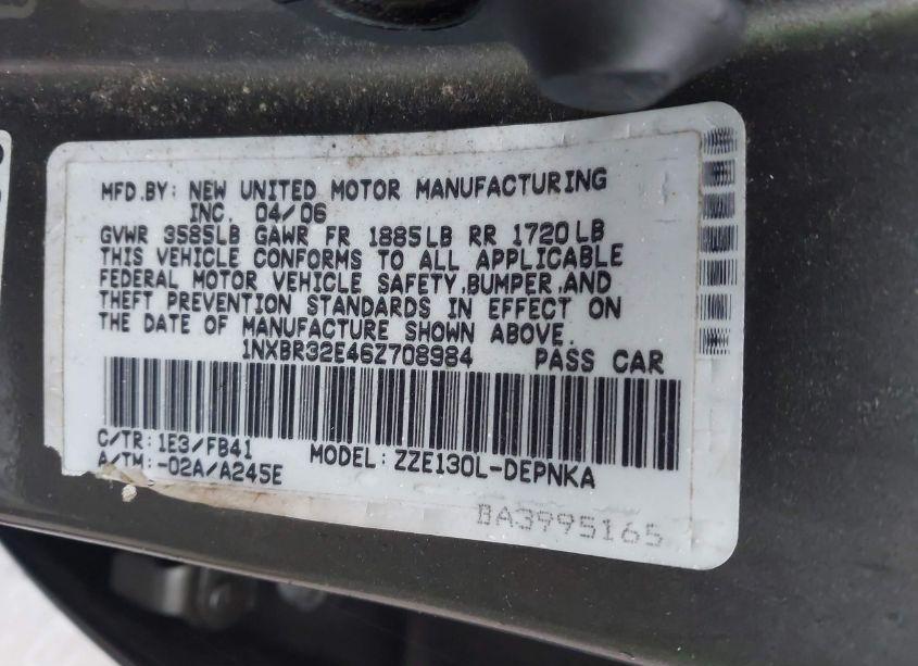 Photo 9 of 2006 Toyota Corolla LE (VIN 1NXBR32E46Z708984)