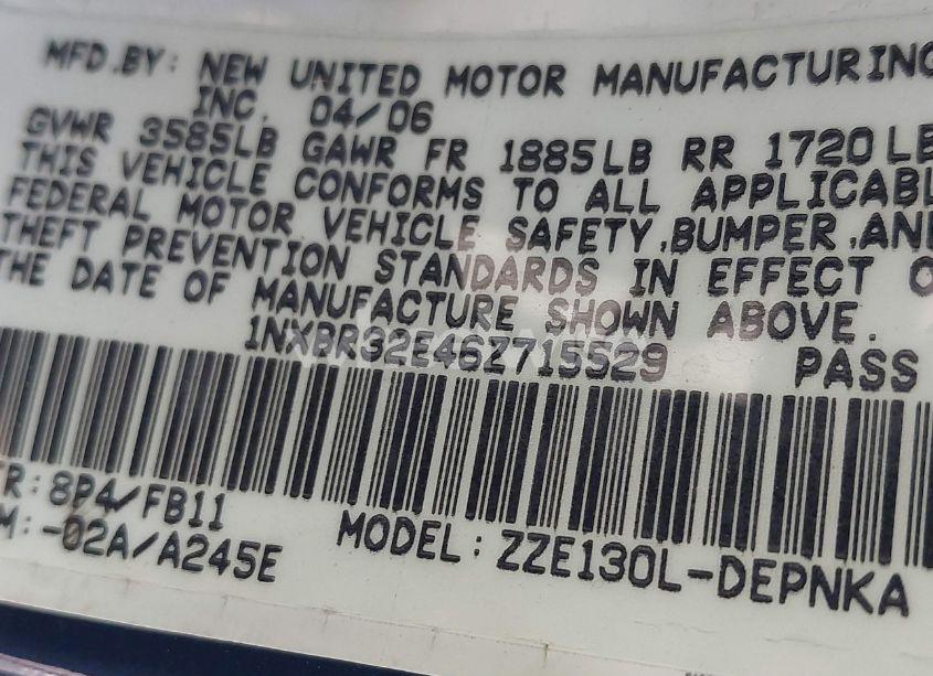 Photo 9 of 2006 Toyota Corolla LE (VIN 1NXBR32E46Z715529)