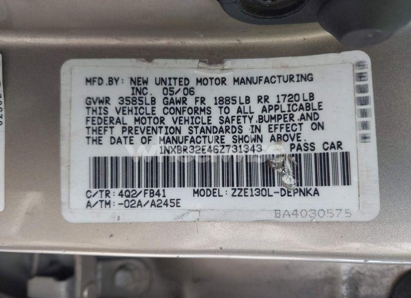 Photo 9 of 2006 Toyota Corolla LE (VIN 1NXBR32E46Z731343)