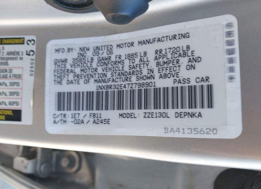 Photo 9 of 2007 Toyota Corolla LE (VIN 1NXBR32E47Z798901)