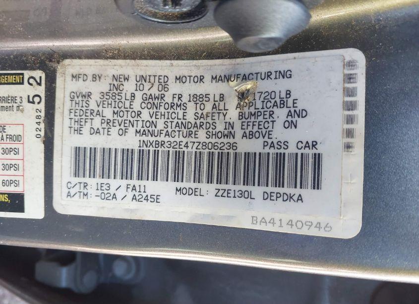 Photo 9 of 2007 Toyota Corolla CE (VIN 1NXBR32E47Z806236)