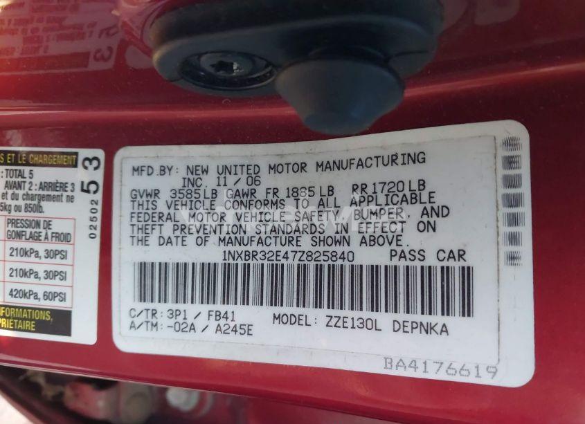 Photo 9 of 2007 Toyota Corolla LE (VIN 1NXBR32E47Z825840)