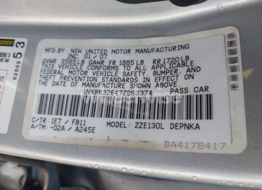 Photo 9 of 2007 Toyota Corolla LE (VIN 1NXBR32E47Z863374)