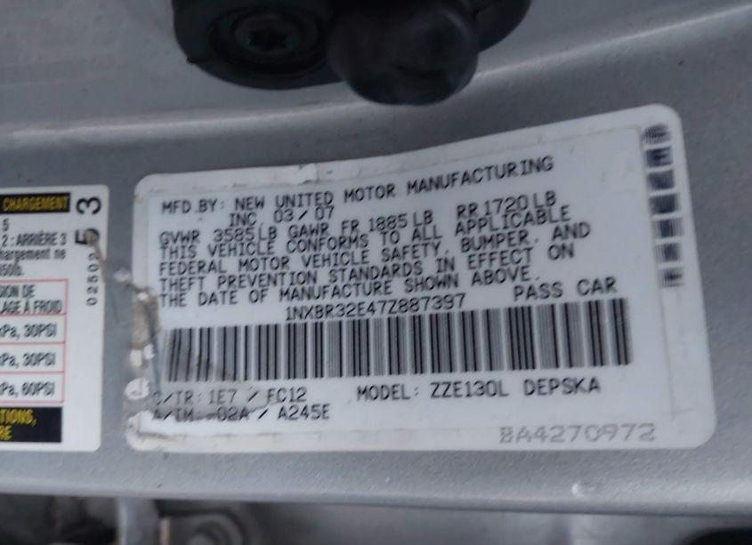 Photo 9 of 2007 Toyota Corolla S (VIN 1NXBR32E47Z887397)