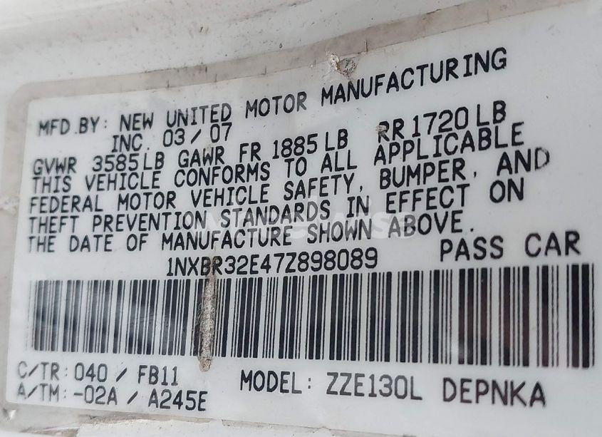 Photo 9 of 2007 Toyota Corolla LE (VIN 1NXBR32E47Z898089)