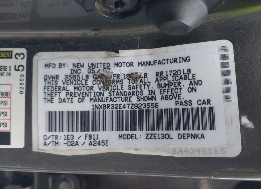 Photo 9 of 2007 Toyota Corolla LE (VIN 1NXBR32E47Z923556)