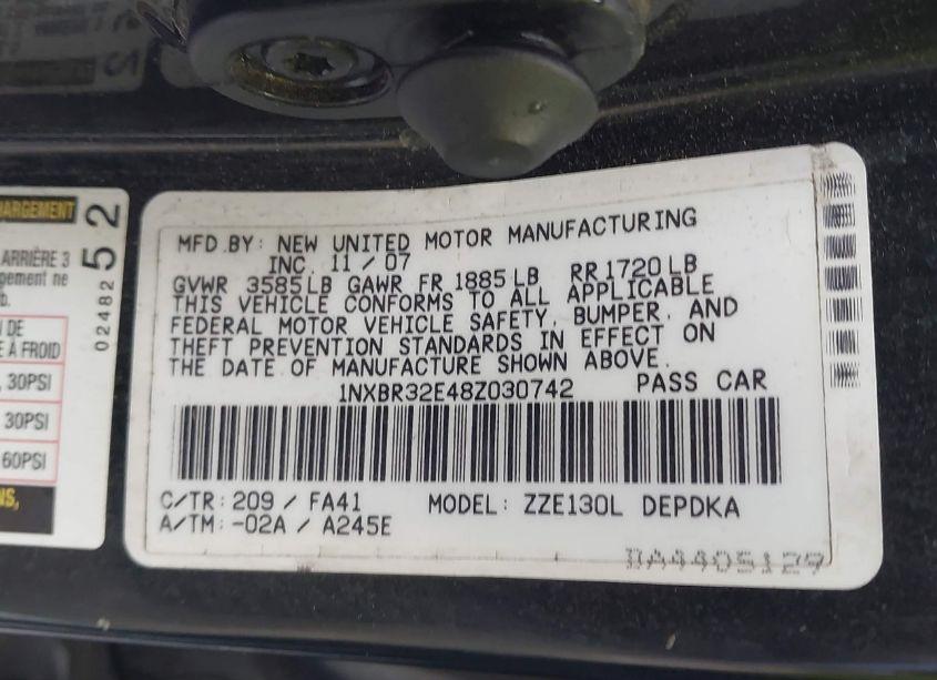 Photo 9 of 2008 Toyota Corolla CE (VIN 1NXBR32E48Z030742)