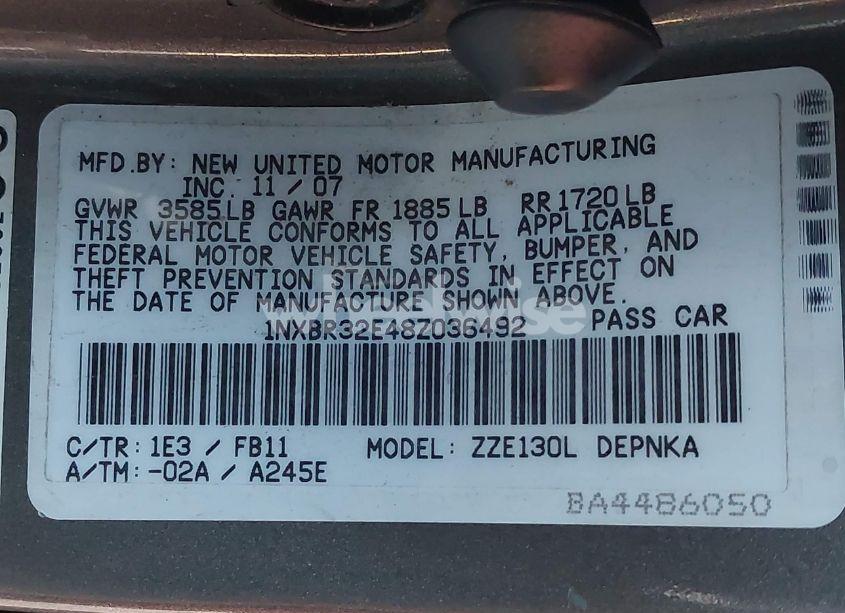 Photo 9 of 2008 Toyota Corolla LE (VIN 1NXBR32E48Z036492)