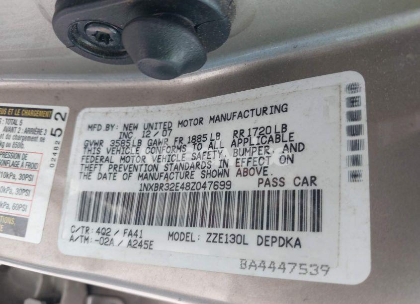 Photo 9 of 2008 Toyota Corolla CE (VIN 1NXBR32E48Z047699)