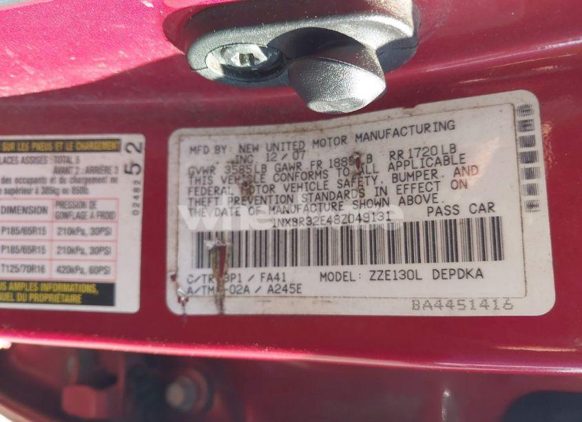 Photo 9 of 2008 Toyota Corolla CE (VIN 1NXBR32E48Z049131)